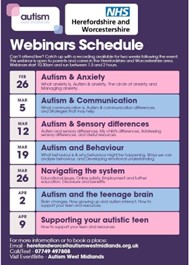 Herefordshire and Worcestershire NHS Autism Webinars Schedule