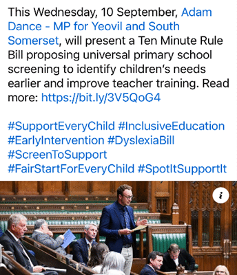 Adam Dance MP to take campaign for children with dyslexia to Parliament on 10th September 2025
